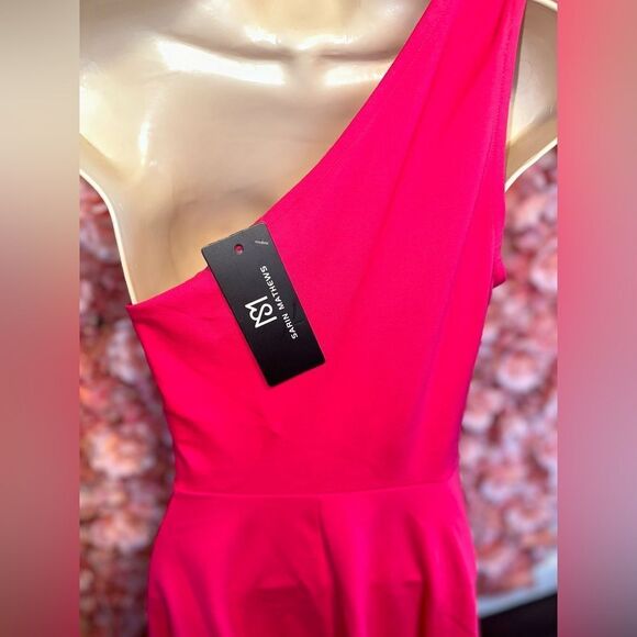 NWT (Small) Brand New Hot Pink One Shoulder Sleeveless Flowy Midi Dress - Picture 5 of 10